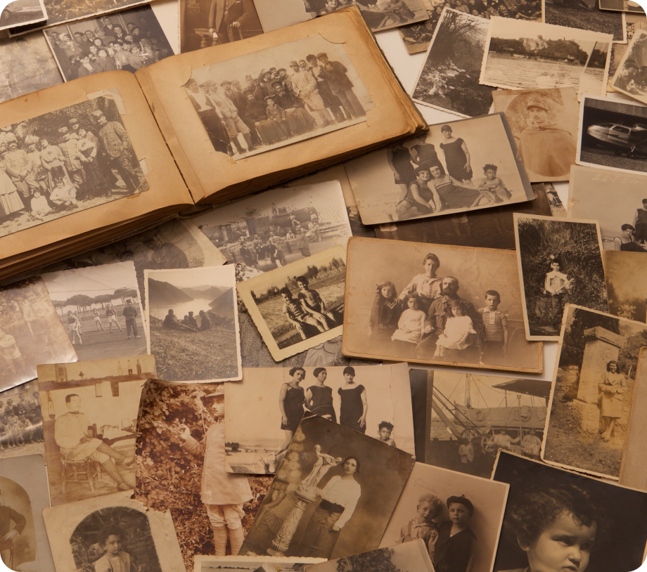 A group of photos and a book